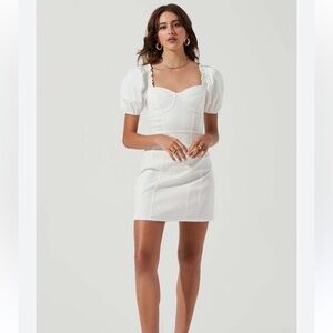 ASTR the Label Skylar Puff Sleeve Mini White Denim Dress - Small